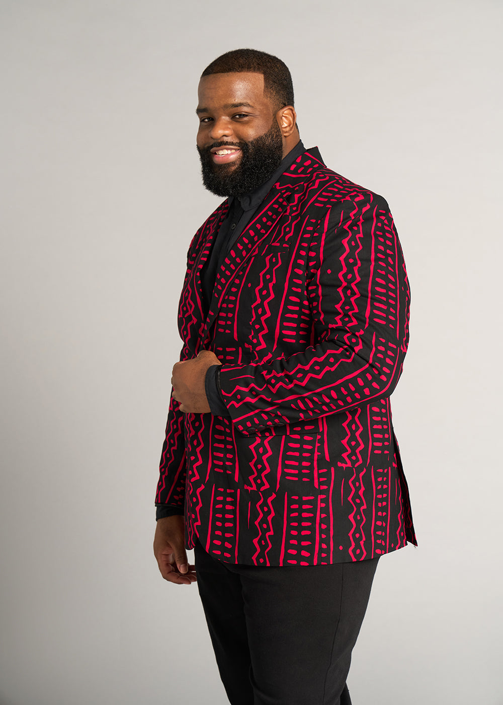 Hami Men's African Print Lightweight Blazer (Black Magenta Tribal)