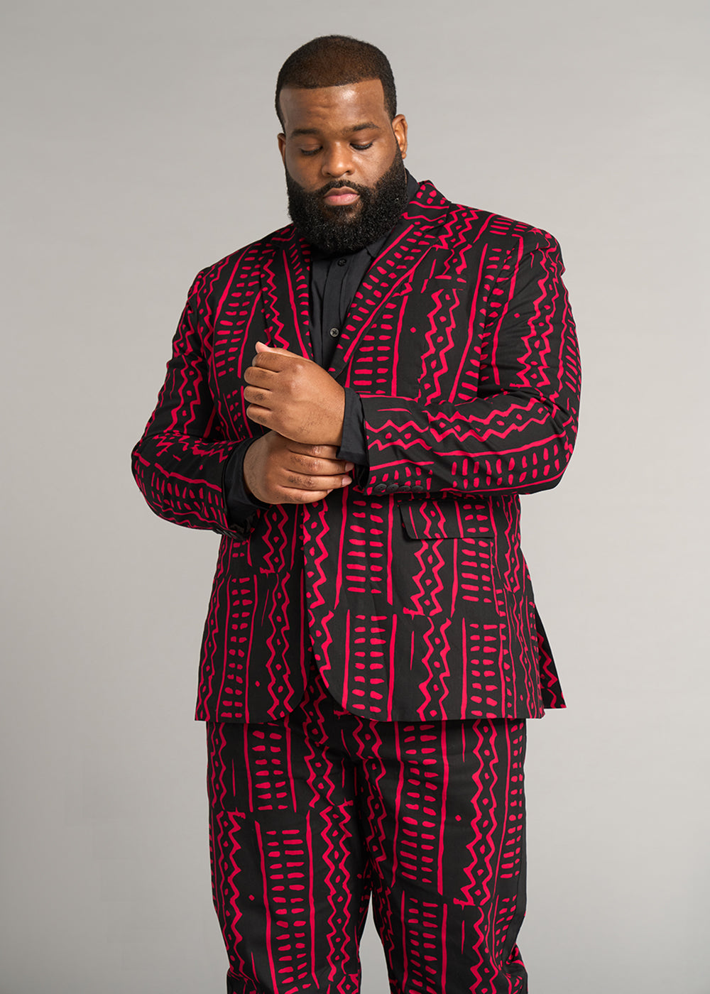 Hami Men's African Print Lightweight Blazer (Black Magenta Tribal)