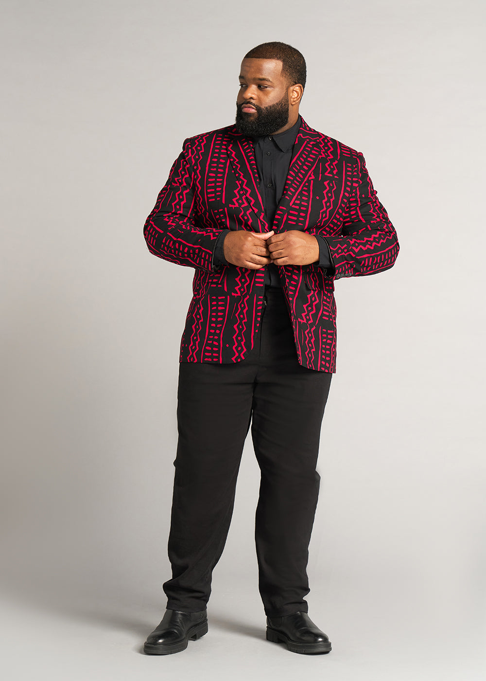 Hami Men's African Print Lightweight Blazer (Black Magenta Tribal)