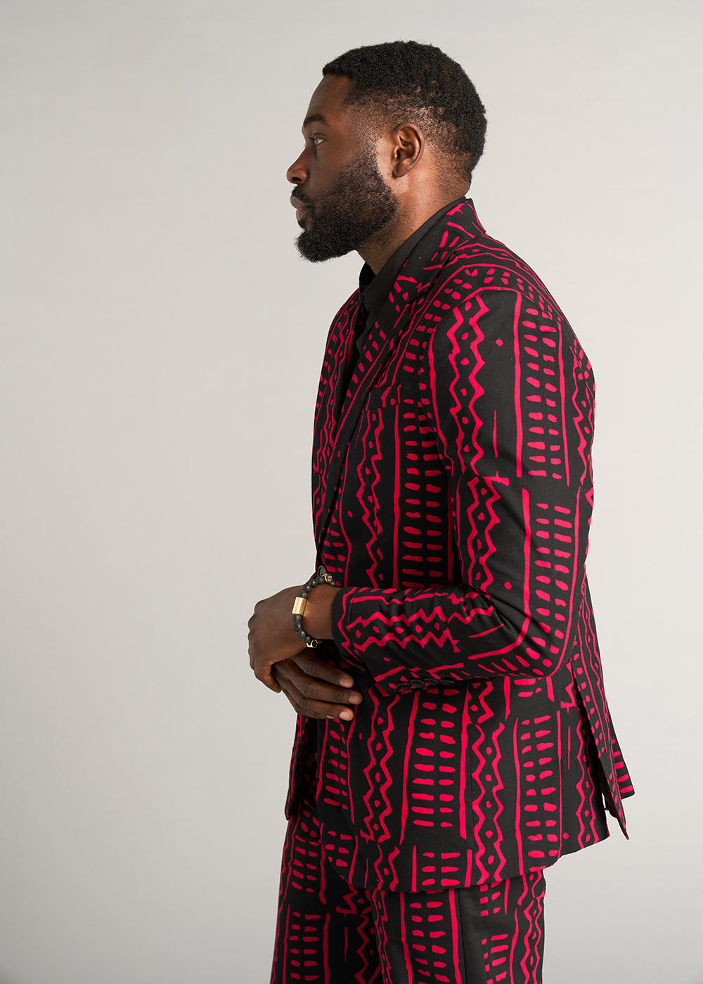 Hami Men's African Print Lightweight Blazer (Black Magenta Tribal)