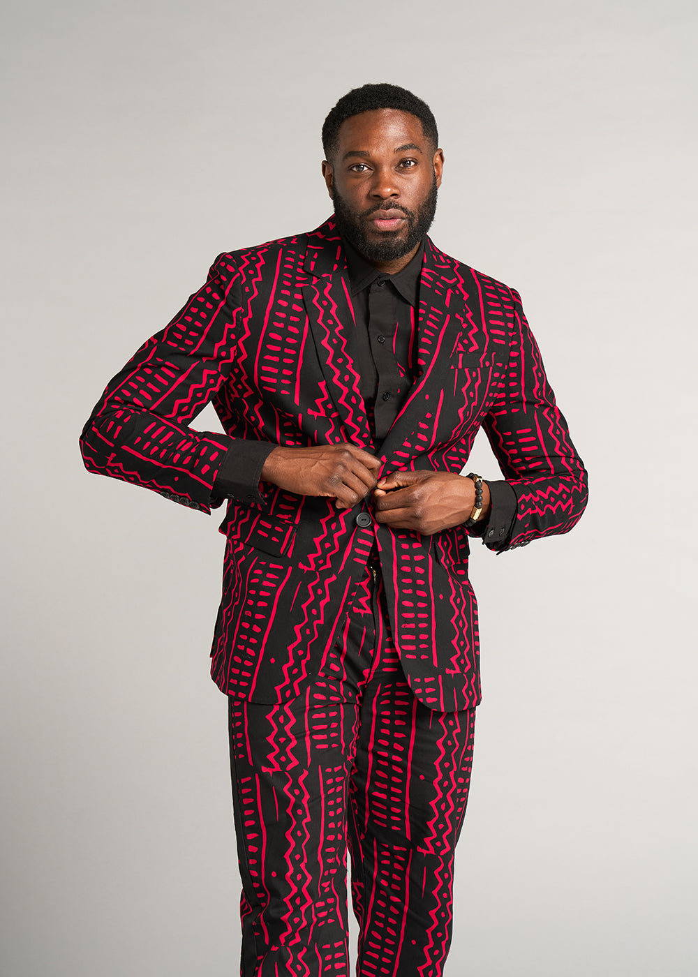 Hami Men's African Print Lightweight Blazer (Black Magenta Tribal)