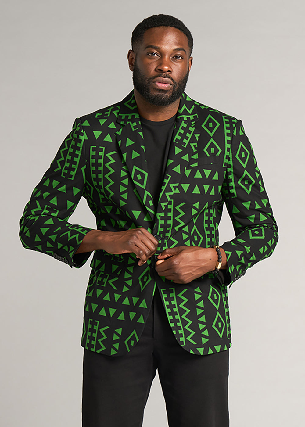 Hami Men's African Print Lightweight Blazer (Moss Black Geometric)