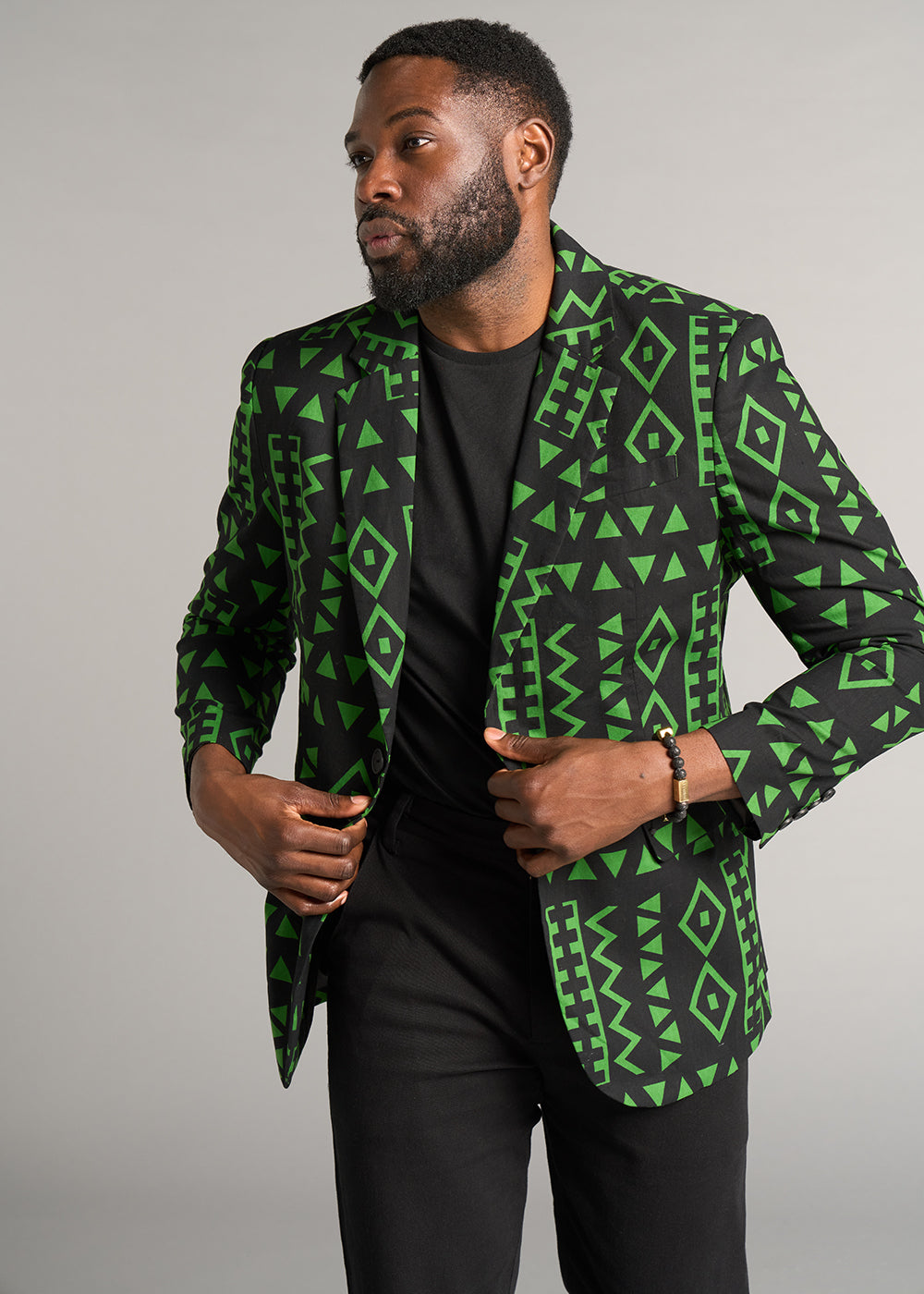 Hami Men's African Print Lightweight Blazer (Moss Black Geometric)