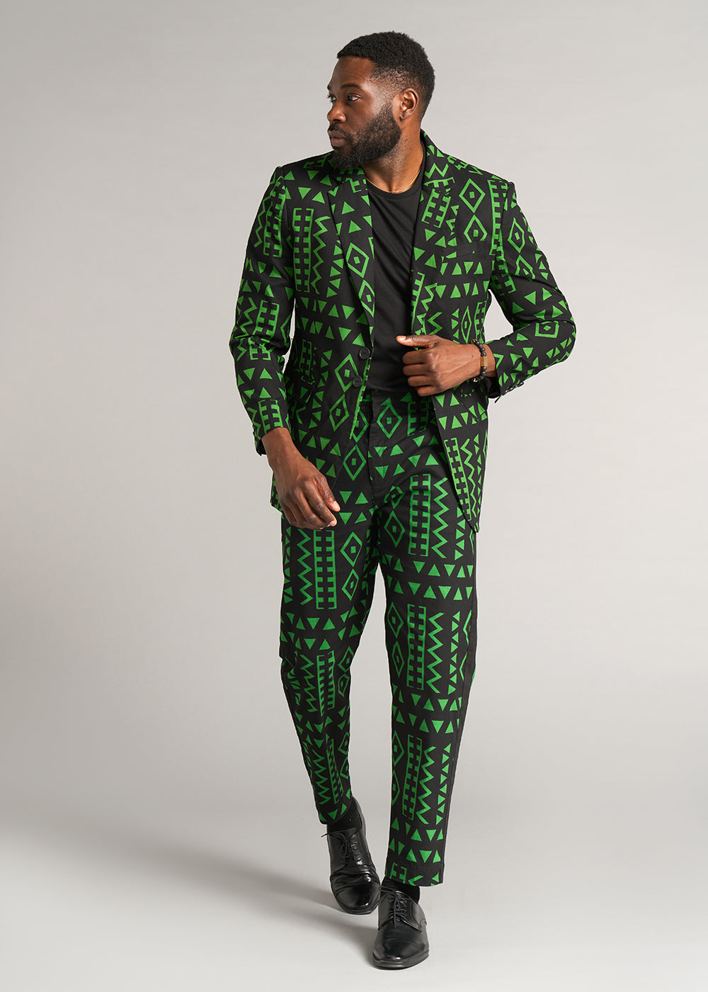 Hami Men's African Print Lightweight Blazer (Moss Black Geometric)