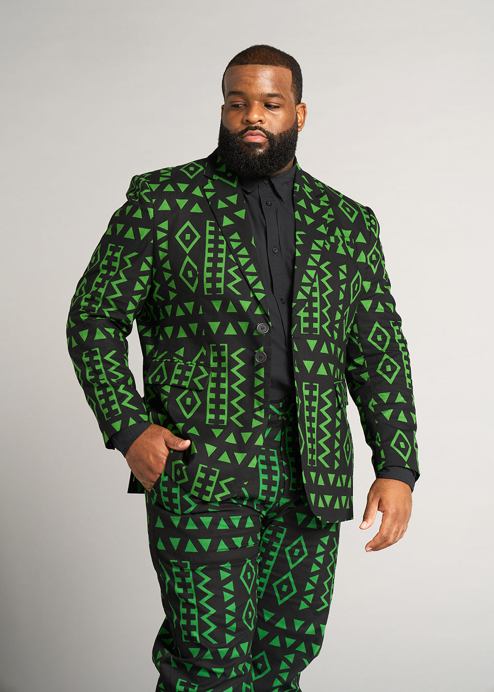 Hami Men's African Print Lightweight Blazer (Moss Black Geometric)