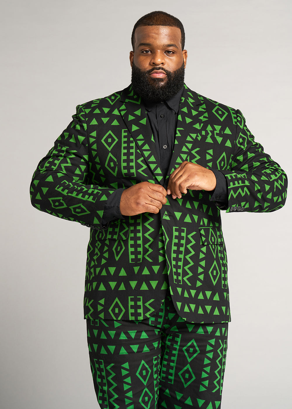 Hami Men's African Print Lightweight Blazer (Moss Black Geometric)