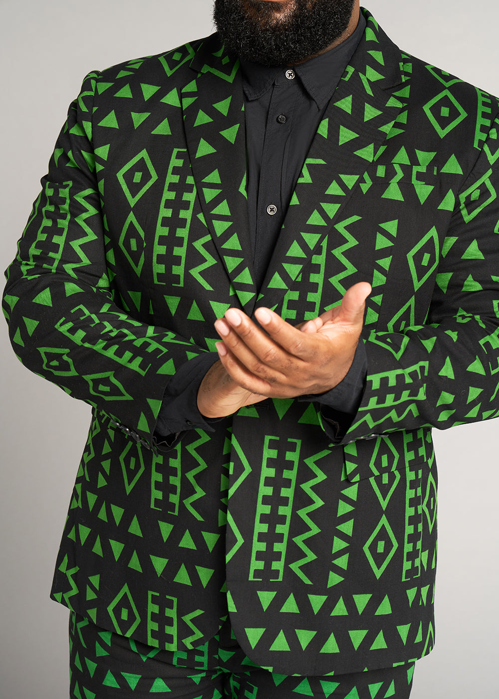 Hami Men's African Print Lightweight Blazer (Moss Black Geometric)