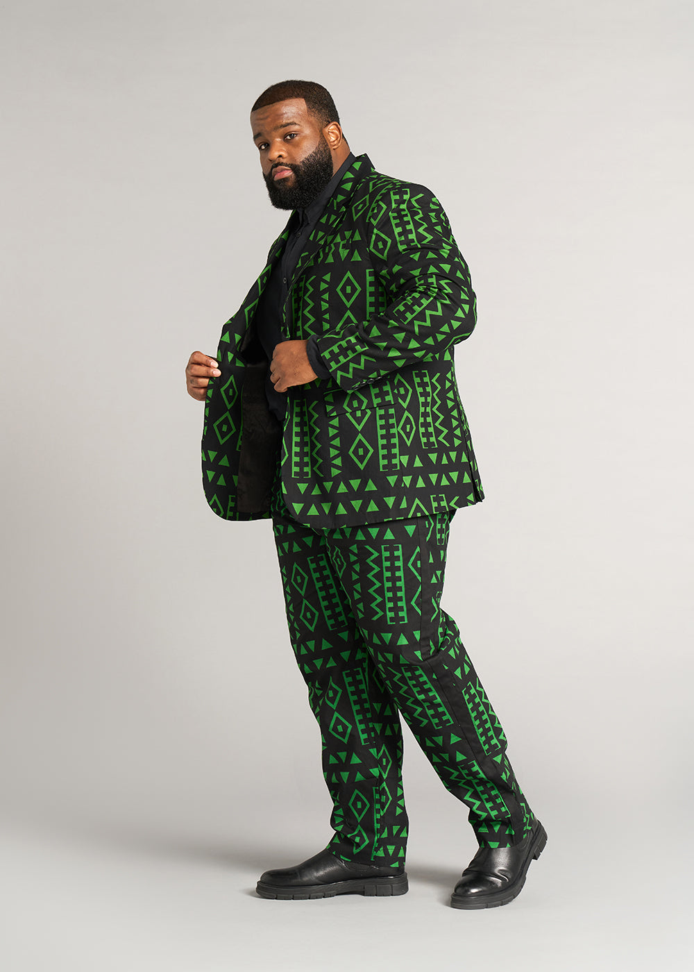 Hami Men's African Print Lightweight Blazer (Moss Black Geometric)