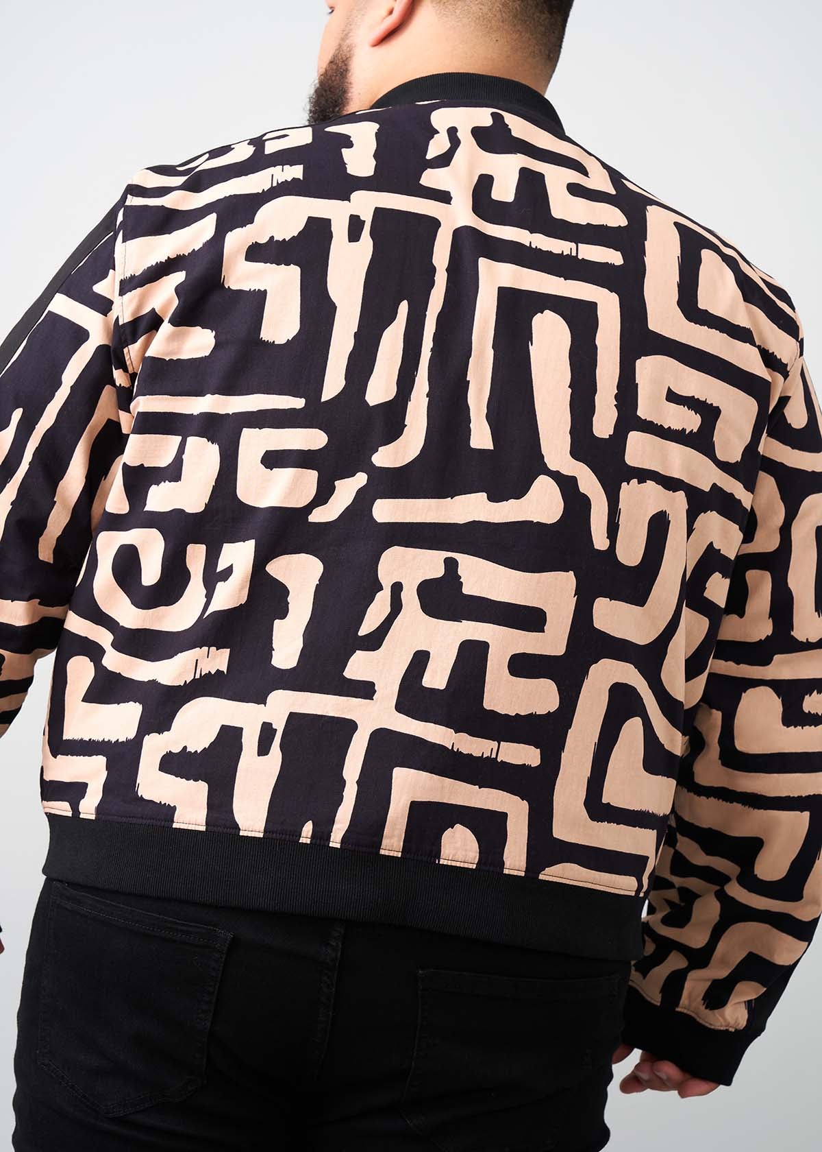 Bomber outlets jacket with African print contrast fabric