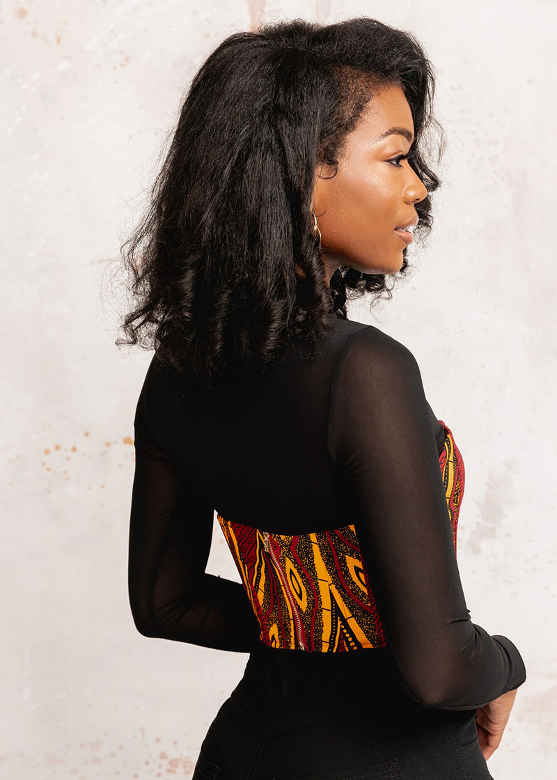 Aretta Women's African Print Stretch Dress (Purple Tangerine Adire)- Clearance