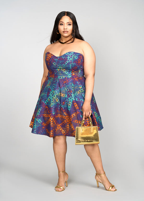 Jioni Women's African Print Corset Dress (Jade Amber Adire)