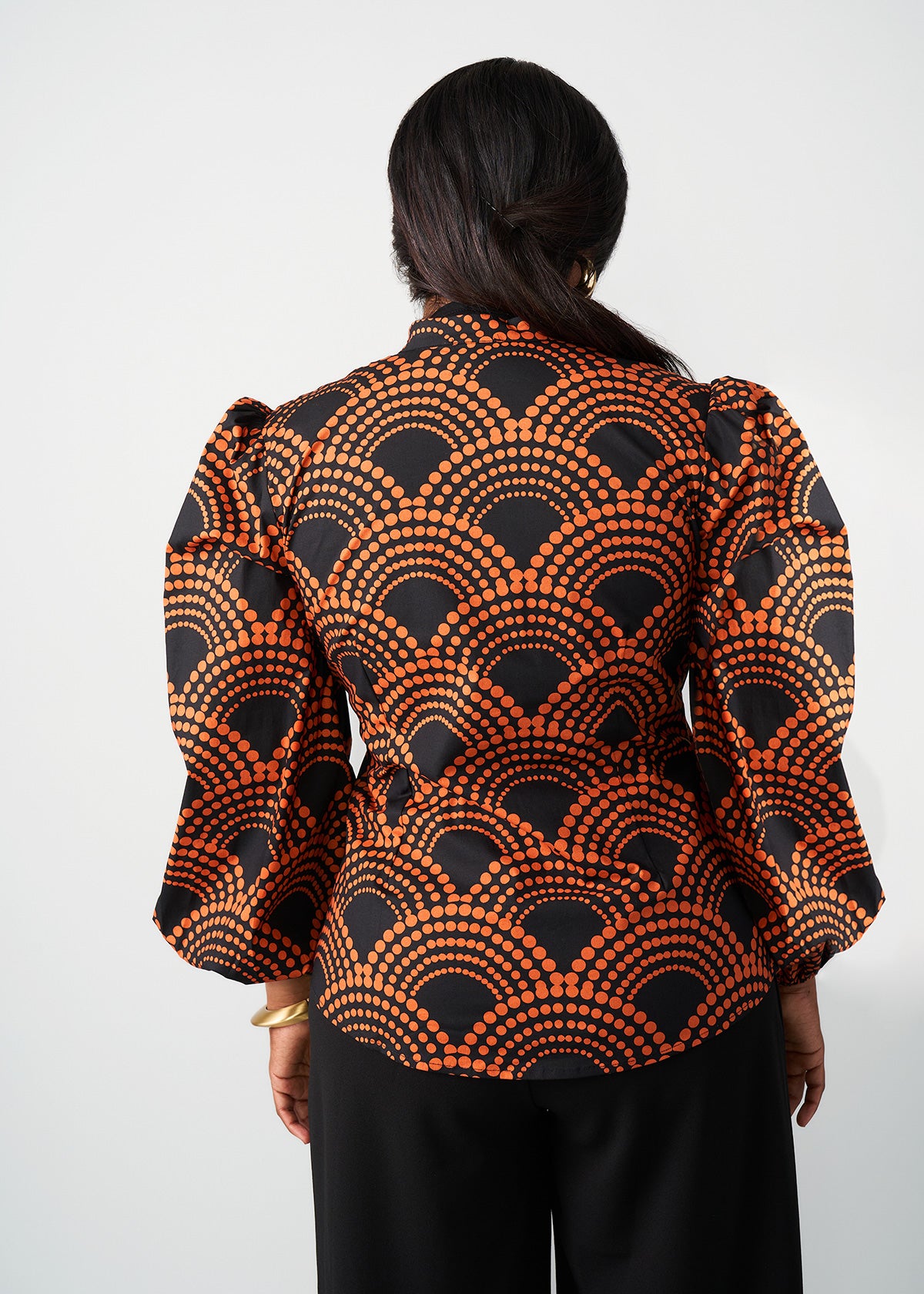 Kari Women's African Print Blouse (Black Amber Dots)