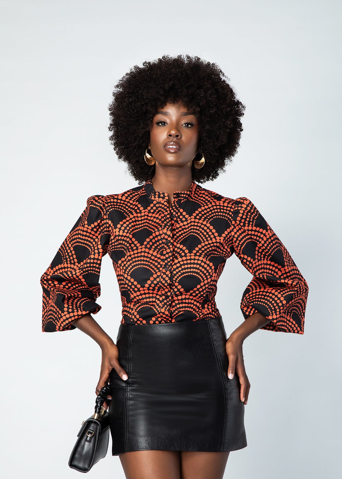 Kari Women's African Print Blouse (Black Amber Dots)