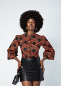 Kari Women's African Print Blouse (Black Amber Dots)