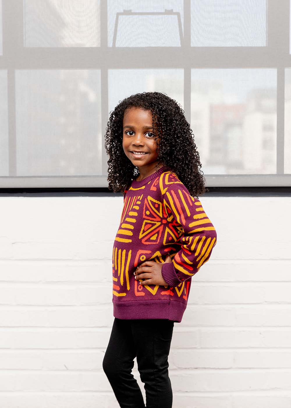 Oma Kids Unisex African Print Sweater (Plum Gold Tribal)