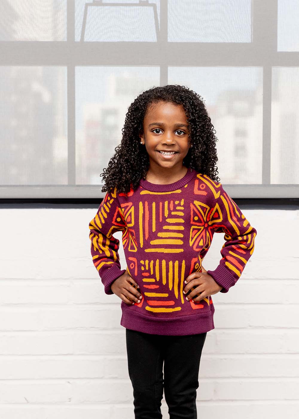 Oma Kids Unisex African Print Sweater (Plum Gold Tribal)