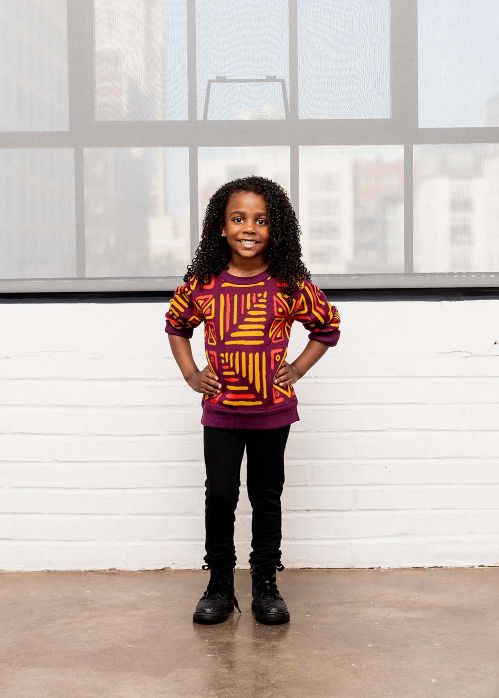 Oma Kids Unisex African Print Sweater (Plum Gold Tribal)