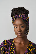 African Print Headwrap/Scarf (Gold Purple Mudcloth)