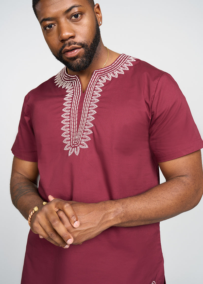 Lubanzi Men's African Embroidered Tunic (Maroon)