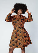 Tiasale Women's African Print Utility Trench Coat (Black Amber Dots)