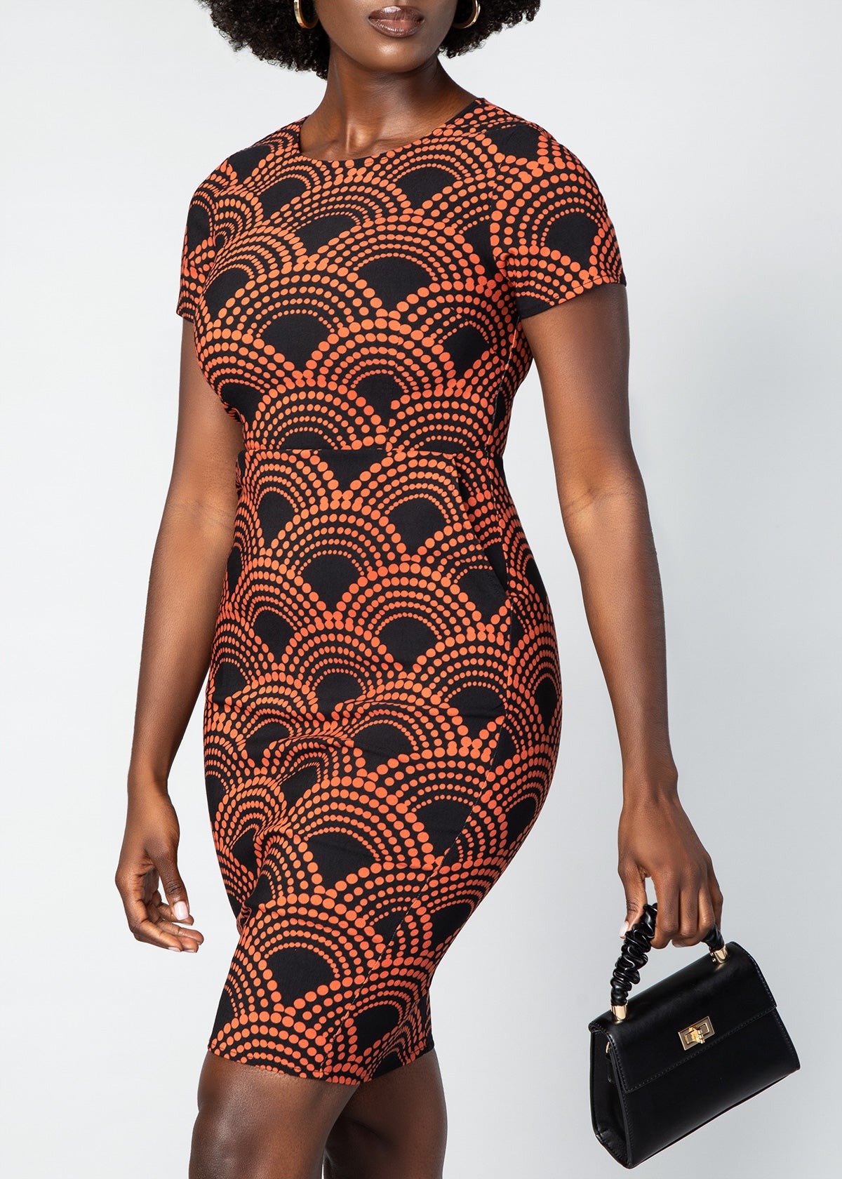 Sabella Women's African Print Stretch Dress (Black Amber Dots)