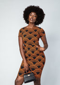 Sabella Women's African Print Stretch Dress (Black Amber Dots)