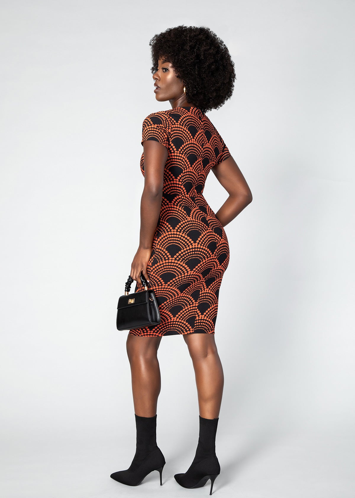 Sabella Women's African Print Stretch Dress (Black Amber Dots)