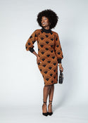 Zania Women's African Print Sweater Dress (Black Amber Dots)