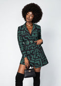 Aniq Women's African Print Stretch Blazer Dress (Black Malachite Geometric)