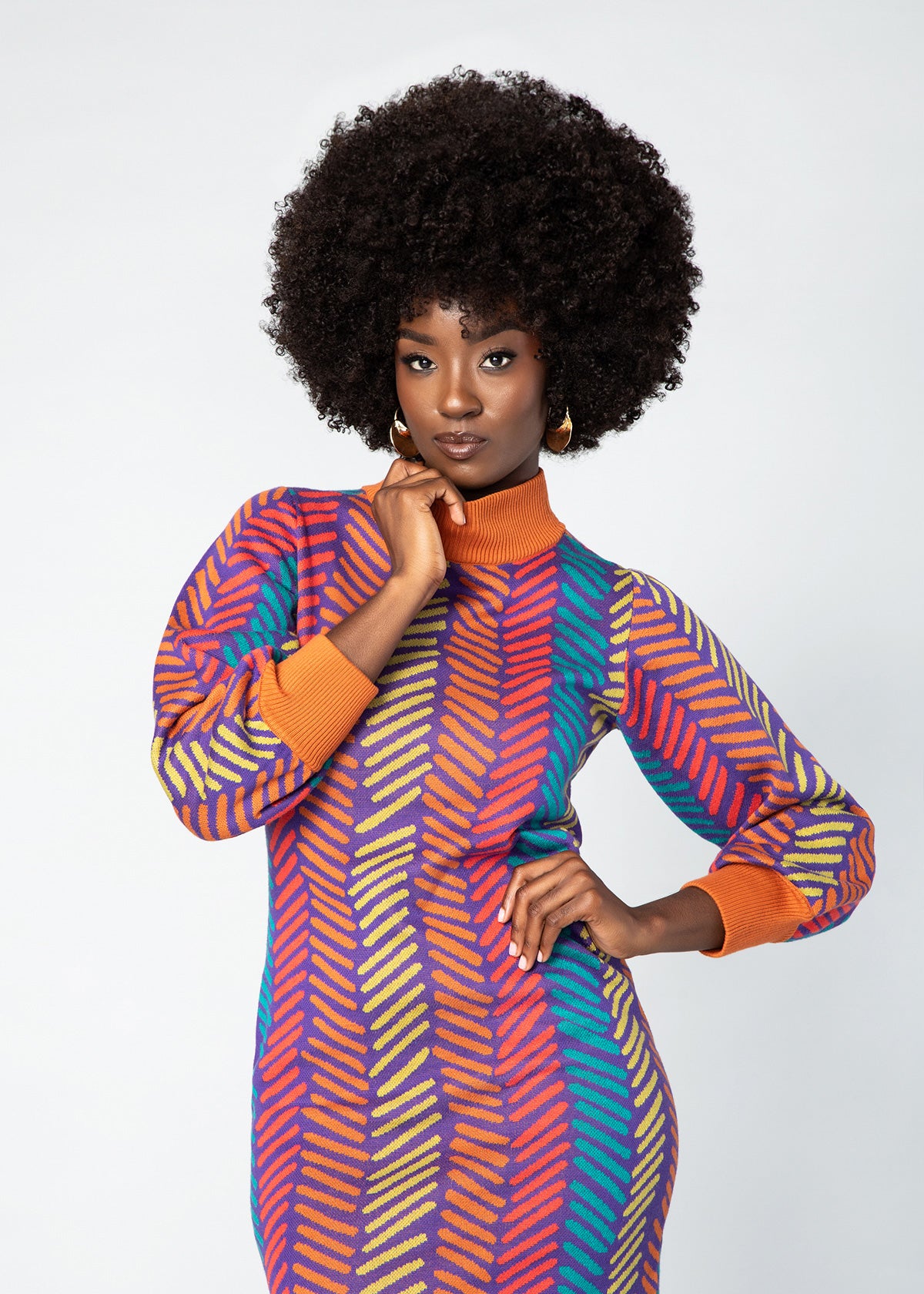 Zania Women's African Print Sweater Dress (Rainbow Tribal Lines)