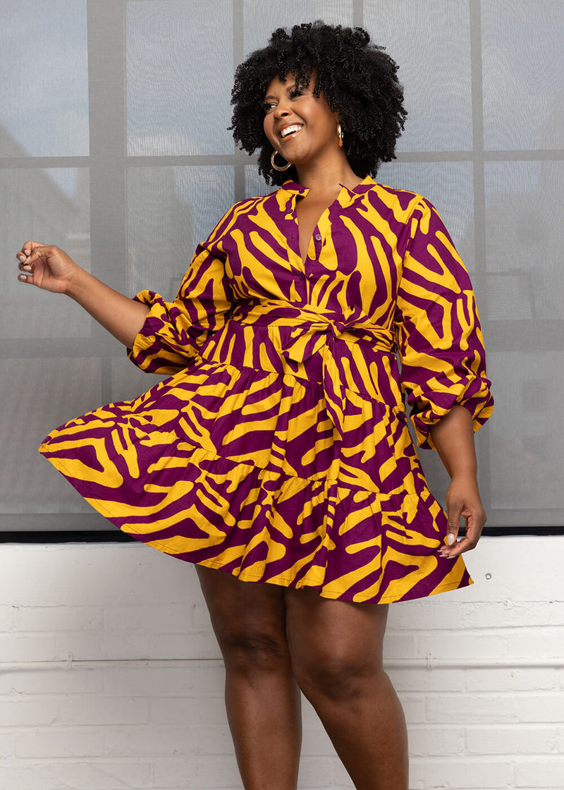 Malia Women's African Print Mini Dress (Gold Zebra Abstract) - Clearan ...