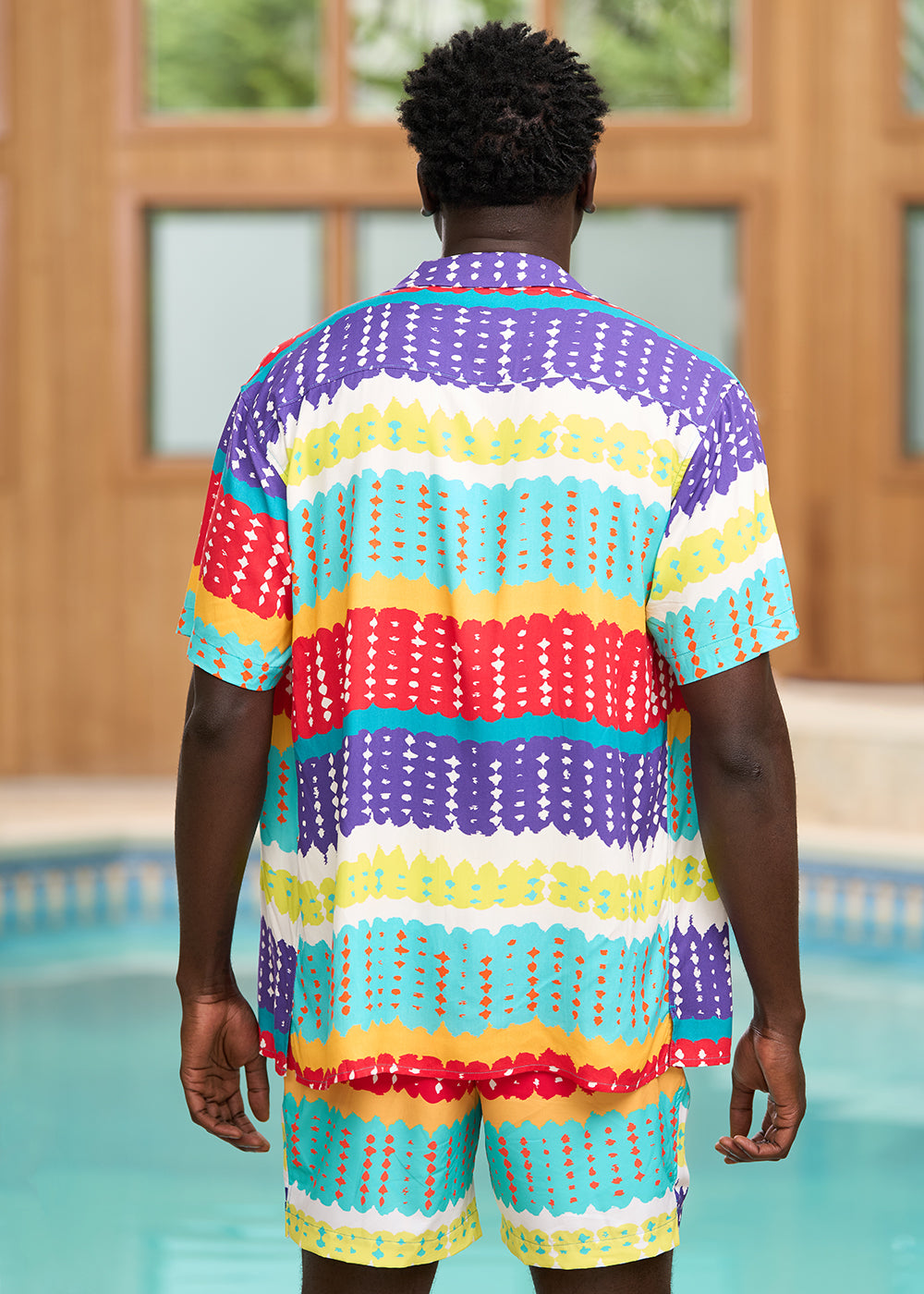 Malik Men's African Print Lightweight Button-Up Shirt (Rainbow Punch Adire) - Clearance