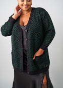 Mansa Women's African Print Oversized Cardigan (Malachite Diamond Adire)