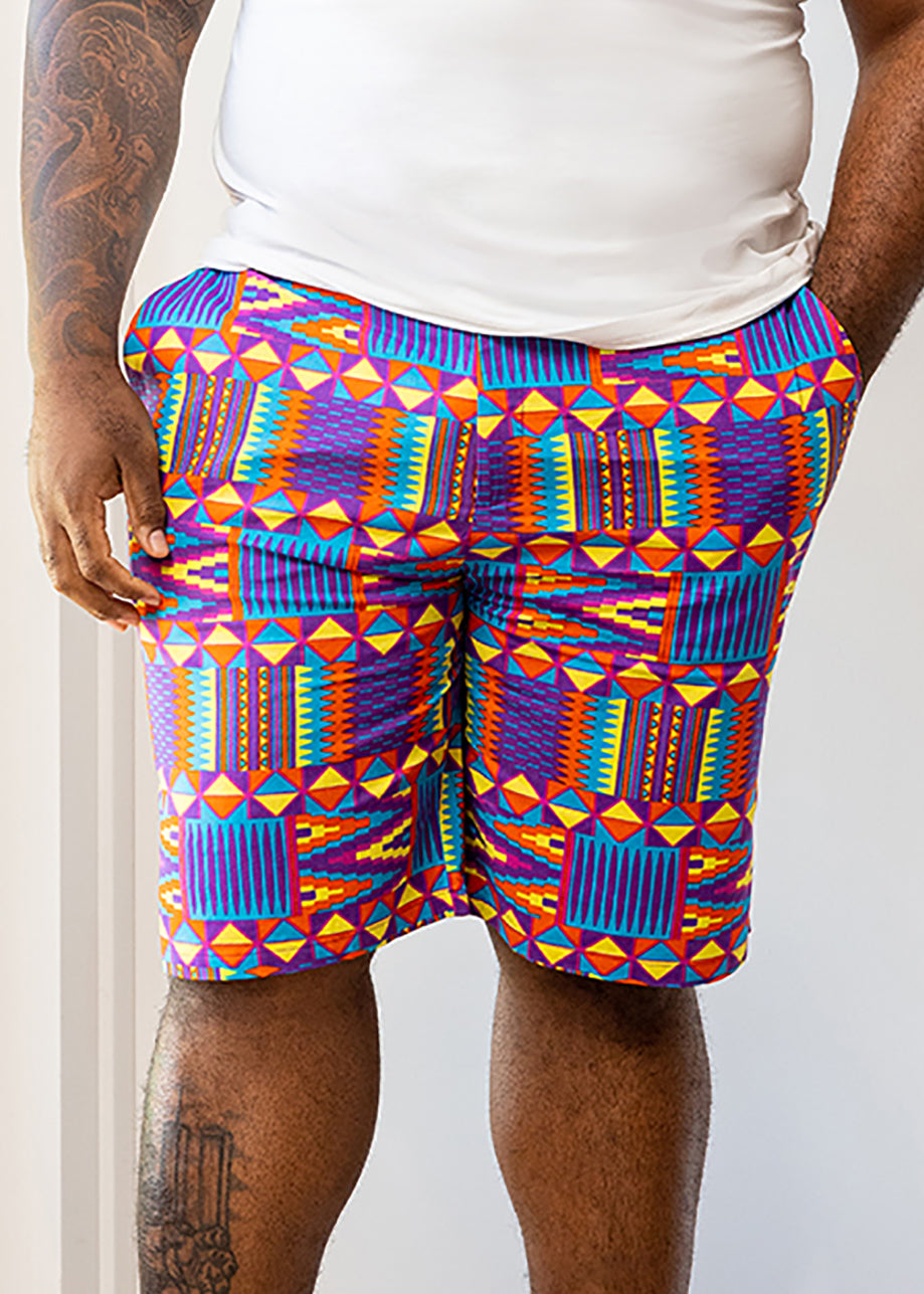 Debare African Print Shorts (Rainbow Kente)-Clearance