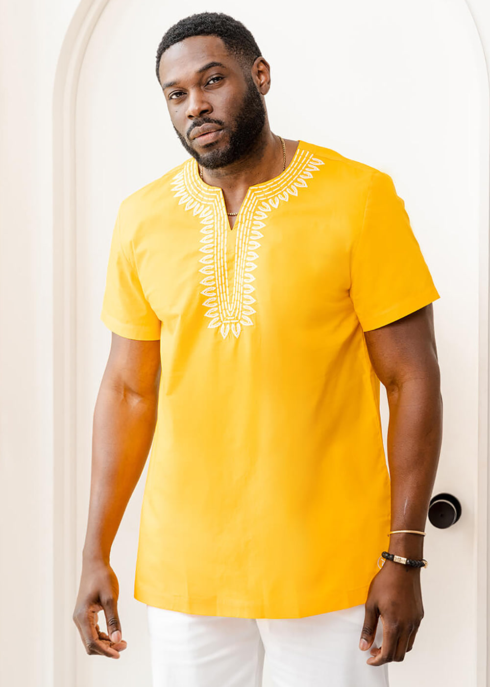 Lubanzi Men's African Embroidered Tunic Shirt (Gold) - Clearance