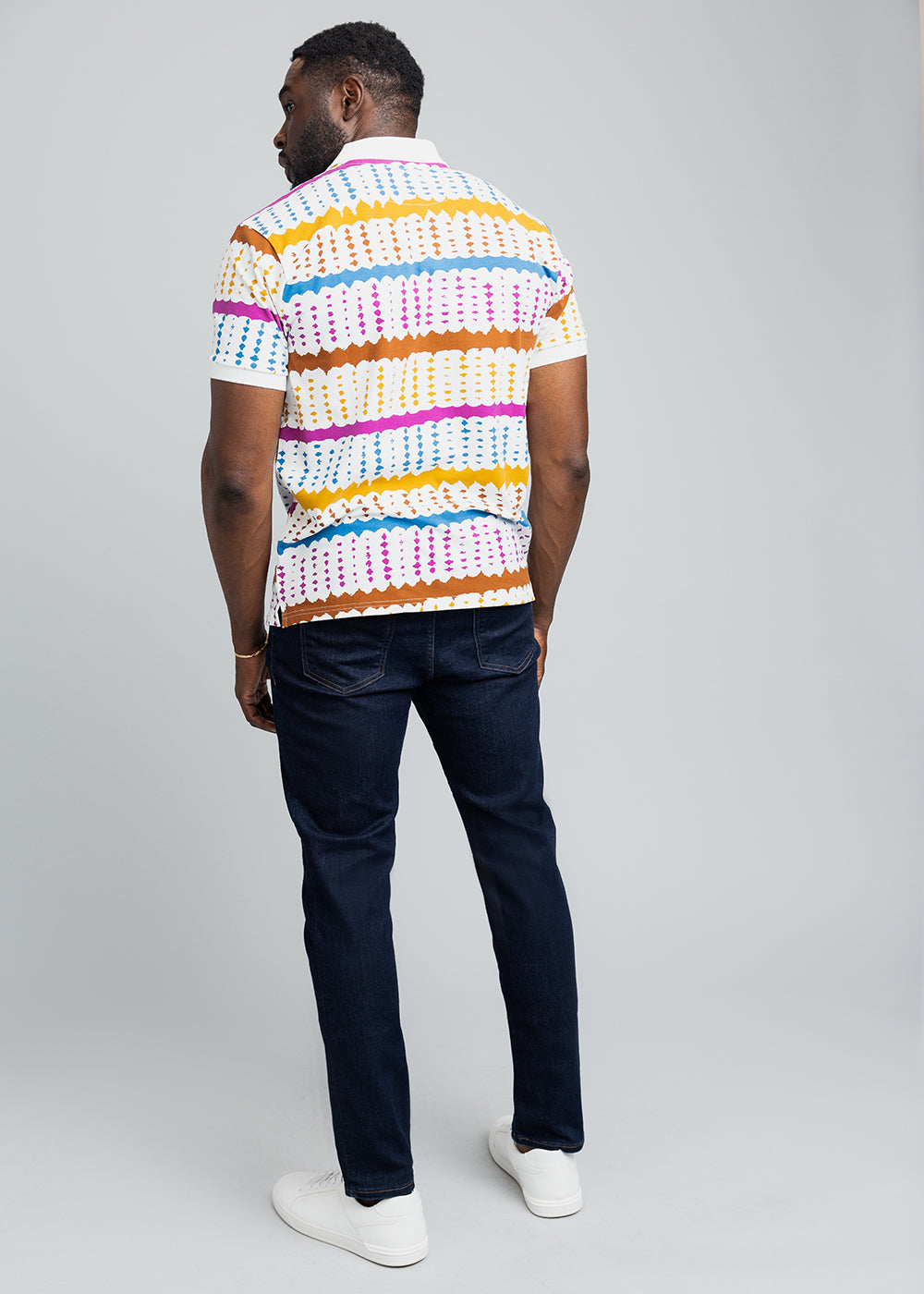 Femi Men's African Print Polo Shirt (White Nautical Adire)