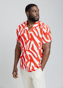 Malik Men's African Print Button-Up Shirt (Deep Orange Zebra Abstract)- Clearance