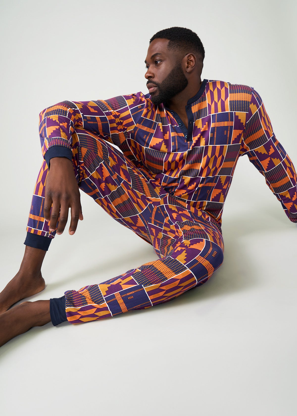 Mobisi Men's African Print Pajama Set (Harvest Orange Kente)