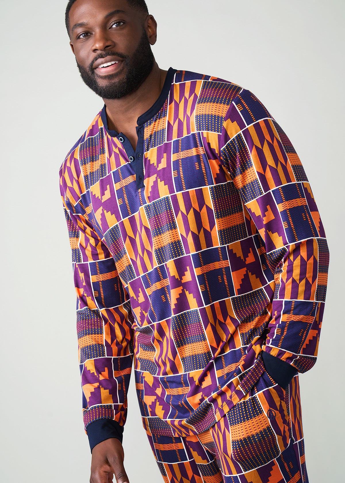 Mobisi Men's African Print Pajama Set (Harvest Orange Kente)