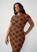 Sabella Women's African Print Stretch Dress (Black Amber Dots)