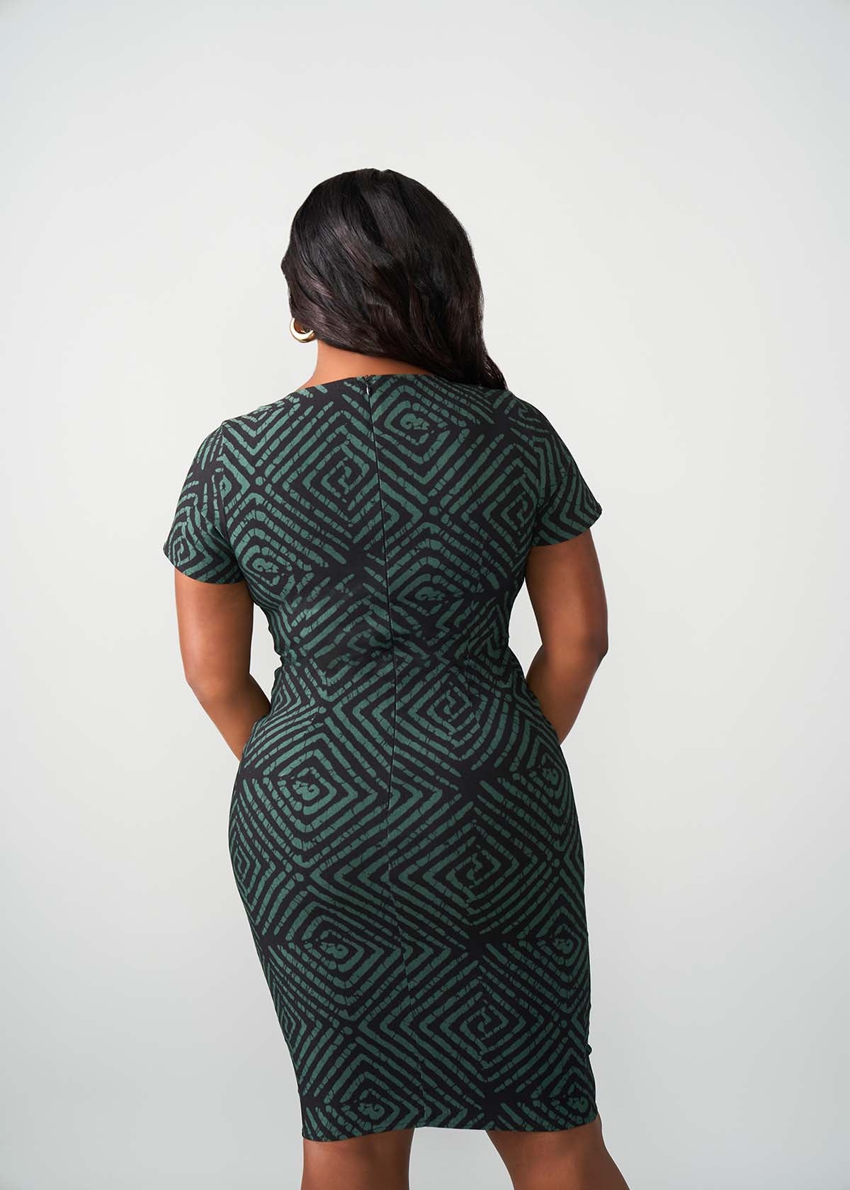 Sabella Women's African Print Stretch Dress (Malachite Diamond Adire)