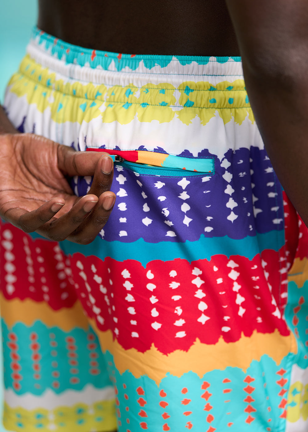 Safari Men's African Print Swim Trunks (Rainbow Punch Adire)