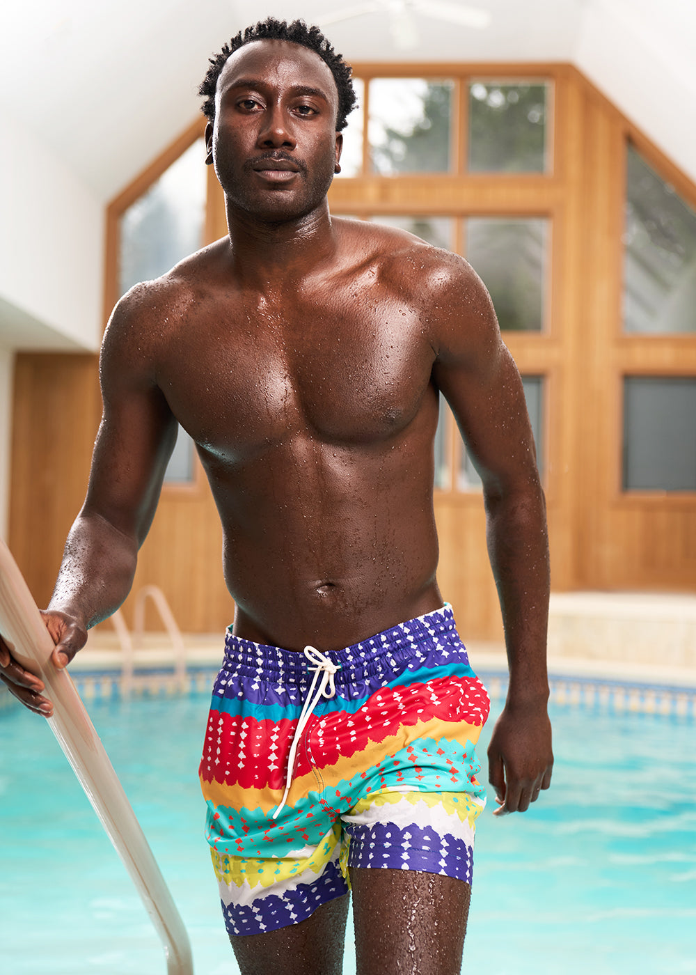 Safari Men's African Print Swim Trunks (Rainbow Punch Adire) - Clearance