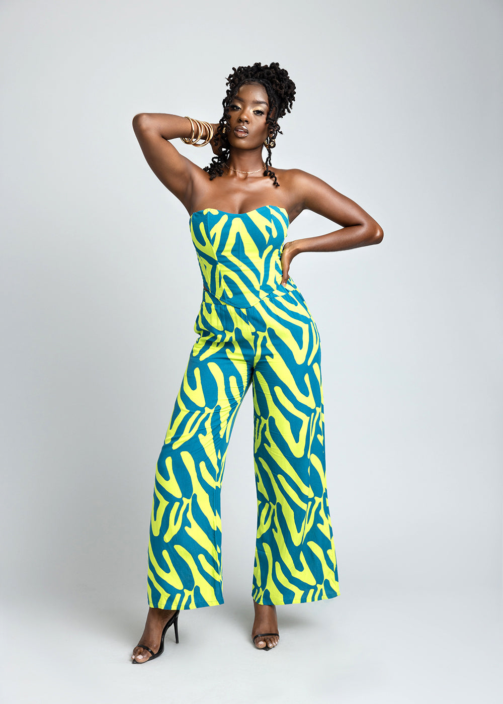 Sika Women's African Print Wide Leg Pants (Lime Zebra Abstract)