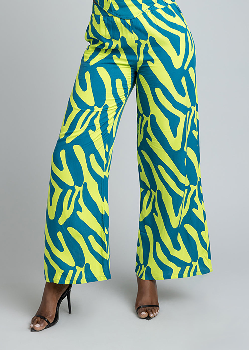 Sika Women's African Print Wide Leg Pants (Lime Zebra Abstract)