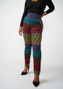 Talia Women's African Print Stretch Pants (Rainbow Diamond Stripes) - Clearance