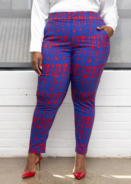 Talia Women's African Print Stretch Woven Pants (Cool Blue Adire)-Clea –  D'IYANU