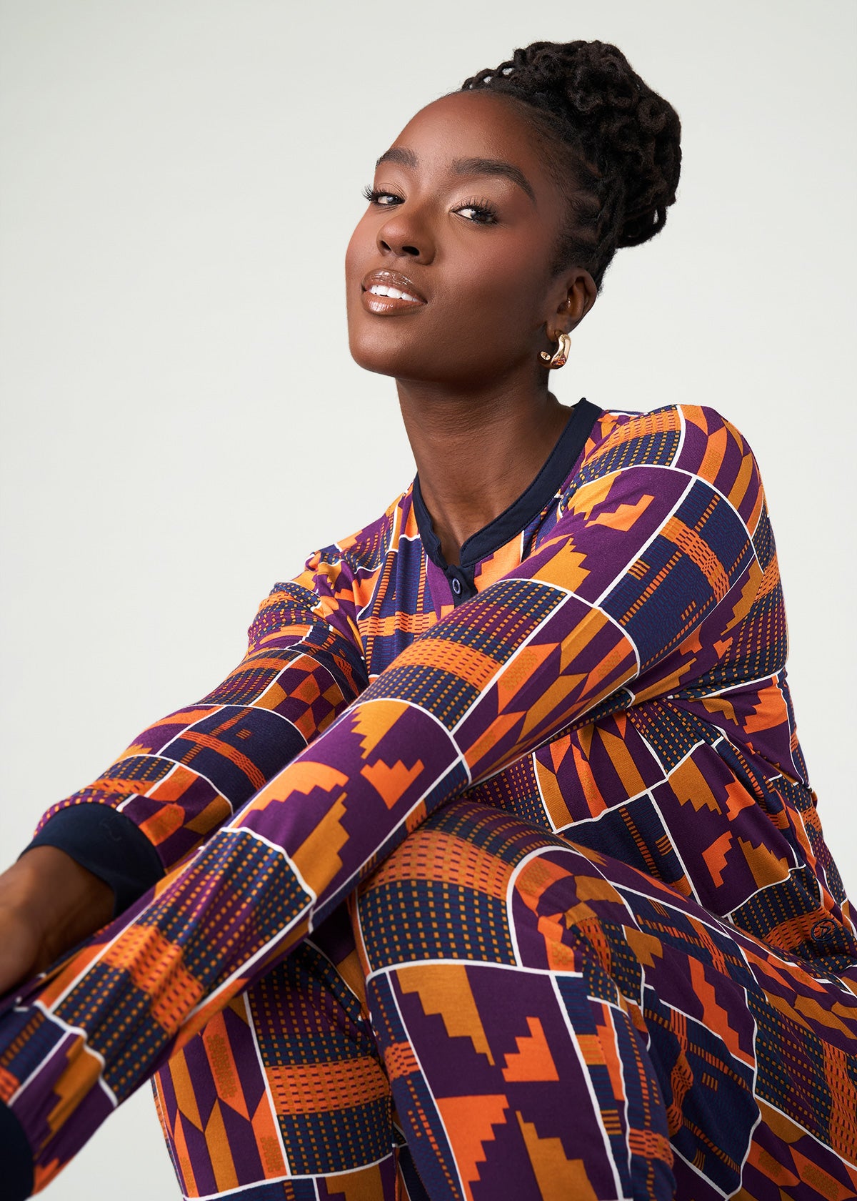 Tella Women's African Print Pajama Set (Harvest Orange Kente)