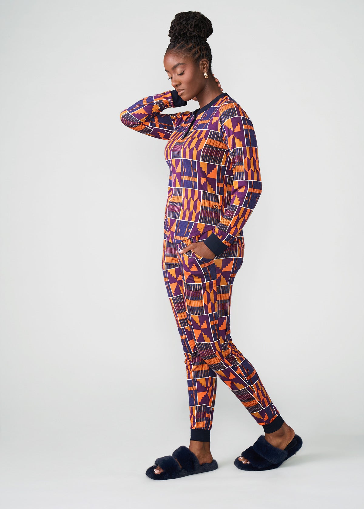 Tella Women's African Print Pajama Set (Harvest Orange Kente)