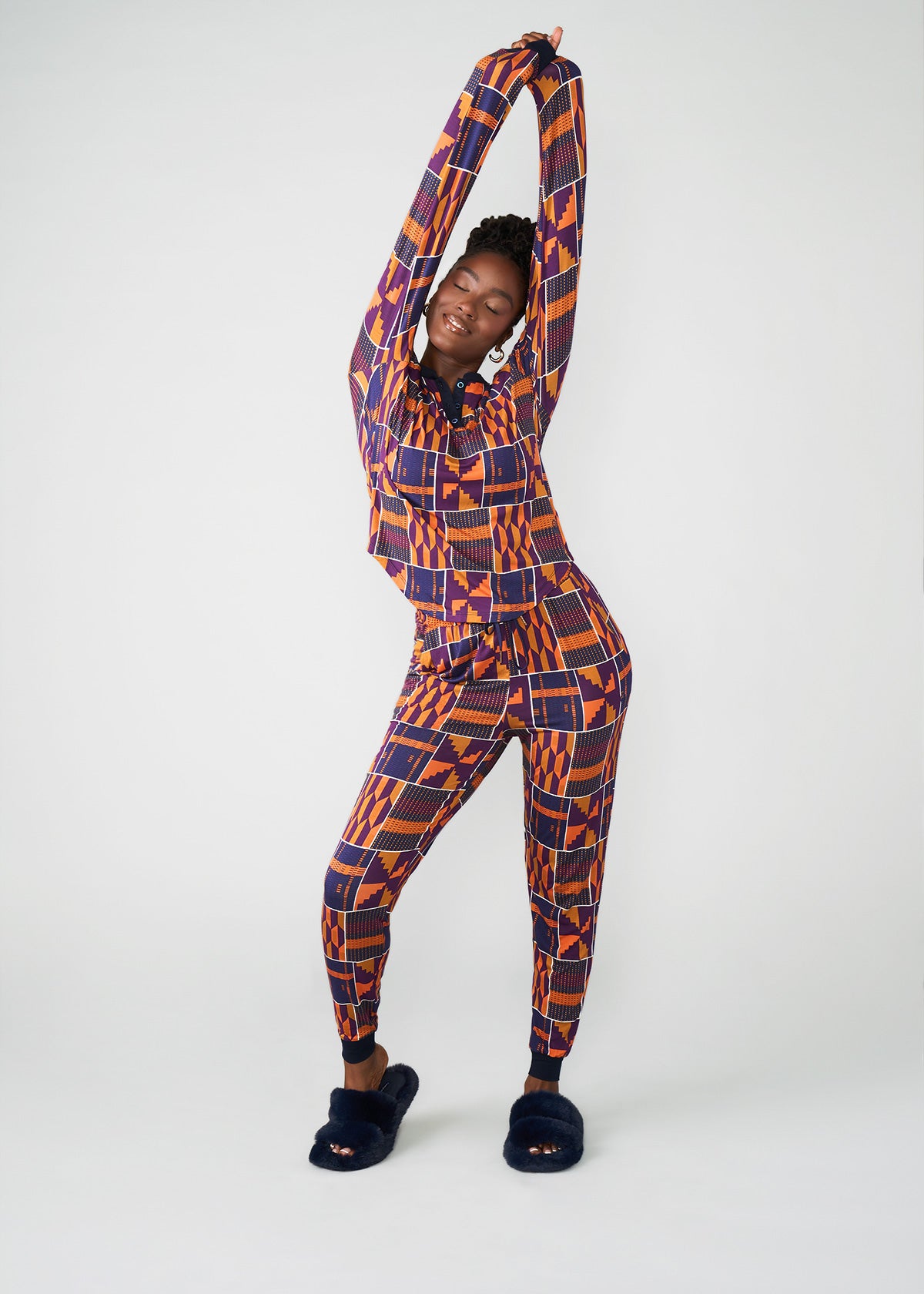 Tella Women's African Print Pajama Set (Harvest Orange Kente)